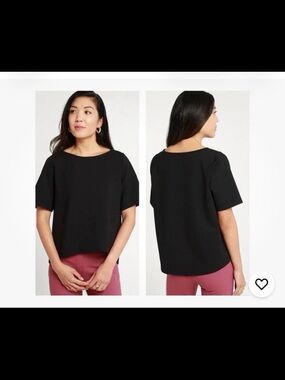 Black Boatneck Short-Sleeve Women's Top